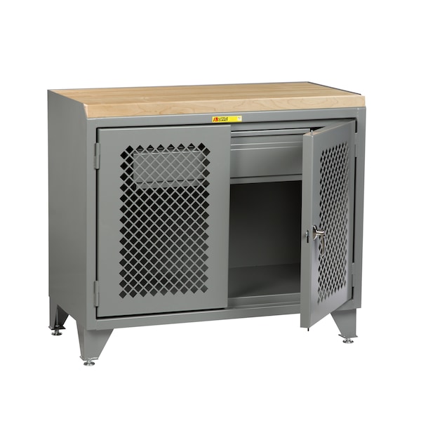 Bench Cabinet, 24" X 48", Perforated Doors, Butcher Block